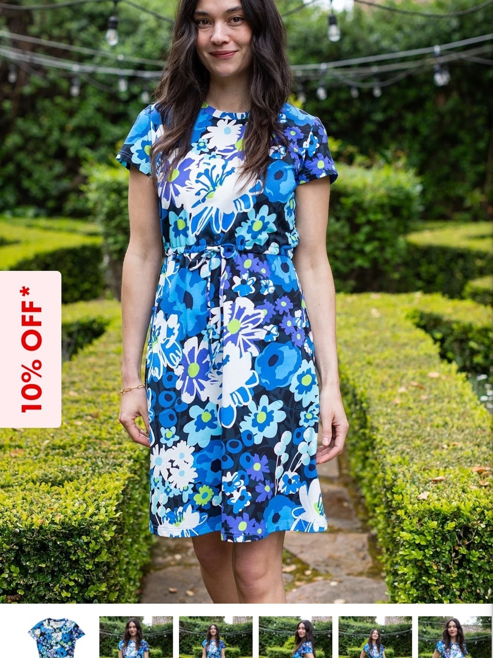 Lesley Evers Penny Blue Floral Tie-Waist Dress in Bouquet Bliss Blue Women’s Sml
